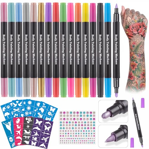 Lictin Multicolor 16PCS Temporary Tattoo Markers Skin & Paper Safe