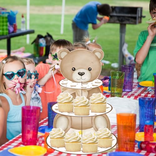 3-Tier Teddy Bear Cupcake Stand for Baby Showers & Parties