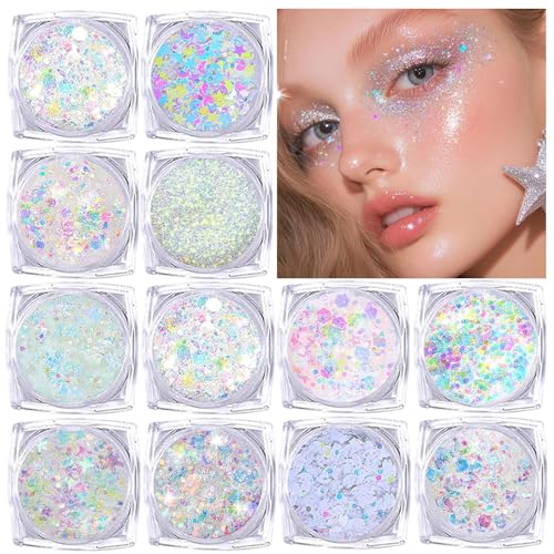 ELEVAVE 12 Pcs Body Glitter Gel Set - Chunky Face & Hair Makeup