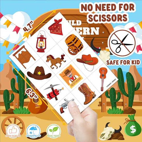 Cowboy Temporary Tattoos for Kids - 60 Pre-Cut Stickers