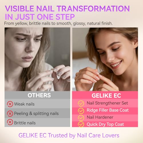 Gelike EC Nail Strengthener Base and Top Coat Set - 2-Piece Quick Dry Kit