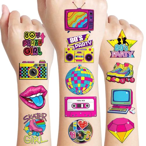 80s Vintage Temporary Tattoos - 60 Pre-Cut Retro Stickers