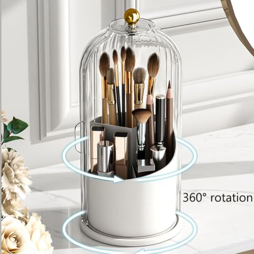 Skatx 360° Rotating Makeup Brush Holder with Dustproof Lid - White