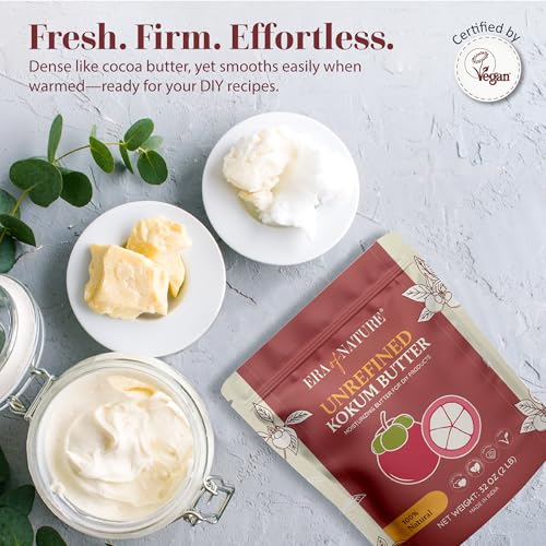 era of nature Raw Kokum Butter - 8 oz Unrefined Natural Skincare Ingredient