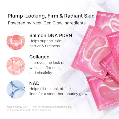 medicube PDRN Pink Collagen Jelly Eye Mask | Hydrogel Eye Patches with PDRN, Collagen, NAD | Refreshing for Puffy, Tired Eyes | Firming for Look of Wrinkles, Fine Lines | Korean Skincare (6 Pairs)