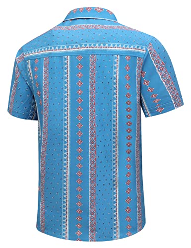 SheLucki Unisex Hawaiian Shirt Sky Blue Stripe XL Summer Beach Casual Short Sleeve Button-Down