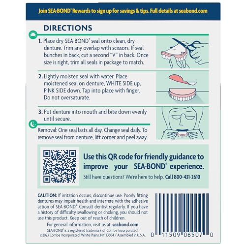 Sea-Bond Denture Adhesive Seals, Zinc-Free Fresh Mint, 60-Count Pack