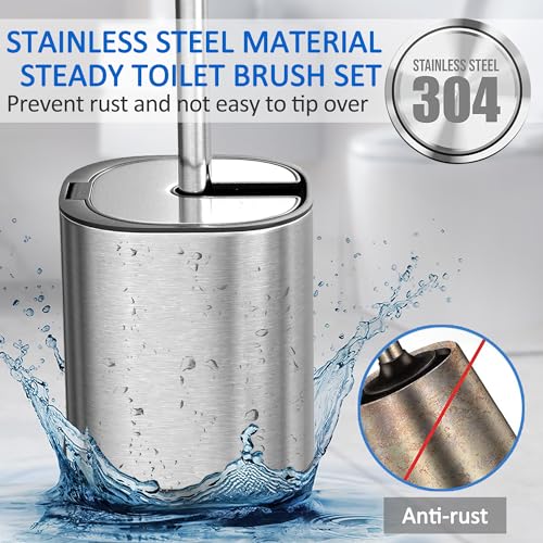 Stainless Steel Toilet Brush and Holder Set with No-Touch Design