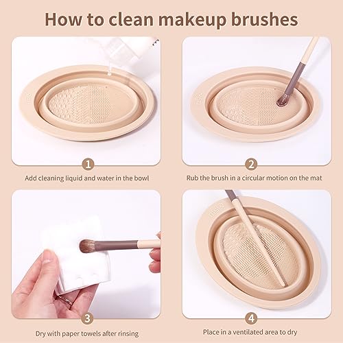 Foldable Silicone Makeup Brush Cleaner Bowl Portable Cleaning Mat for Sponges & Puffs