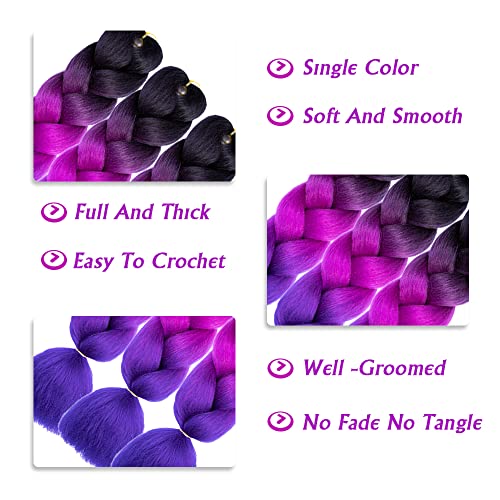 AFNOTE Ombre Purple Braiding Hair Extensions 24 Inch for Women & Girls - Pack of 3