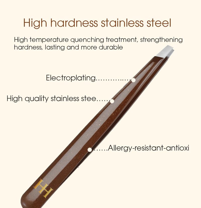 HH Tweezer – Professional Stainless Steel Eyebrow Tweezers with Genuine Leather Case for Makeup & Brow Artists (Brown)
