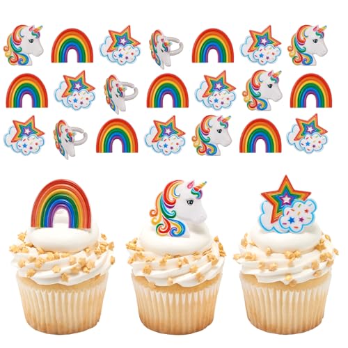 DecoPac Unicorn Cupcake Rings - 24 Magical Food Safe Toppers