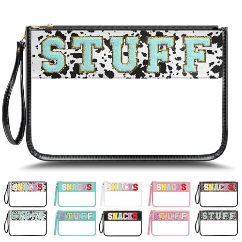 YEMEDA Chenille Letter Clear Zipper Pouch C2-Cow-Stuff Large Travel Cosmetic Bag