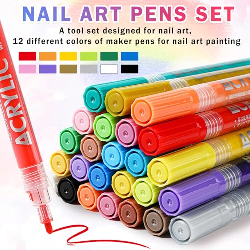 IONSGAKO 12 Colors Nail Art Pens Set Quick Dry Nail Polish Markers