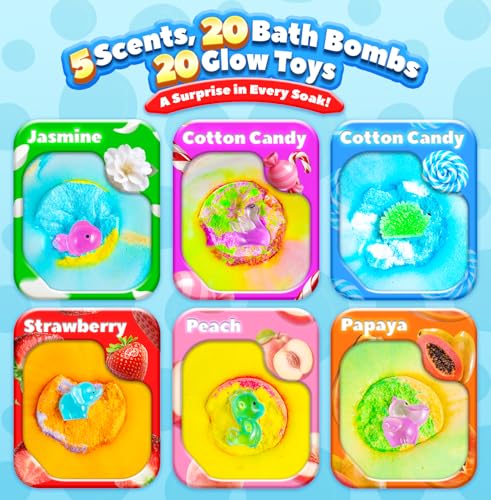 OinkSplash 20-Pack Organic Bath Bombs for Kids with Glow-in-the-Dark Toys