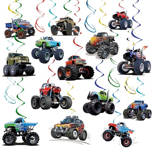 30pcs Monster Truck Hanging Swirls Decorations – Pre-Assembled Birthday Party Decor