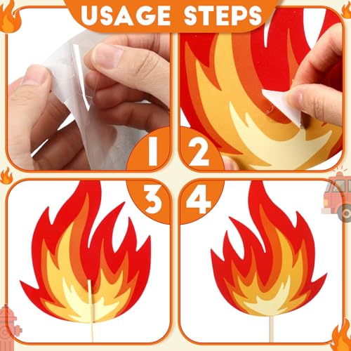 Yungyan 48 Pcs Firefighter Party Decoration Sticks - Flame Cutouts
