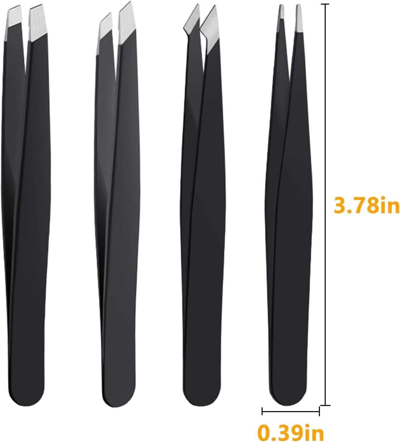 Precision Stainless Steel Tweezers Set - 4 PCS for Ingrown Hair, Facial Hair, Splinter & Blackhead Removal | Black