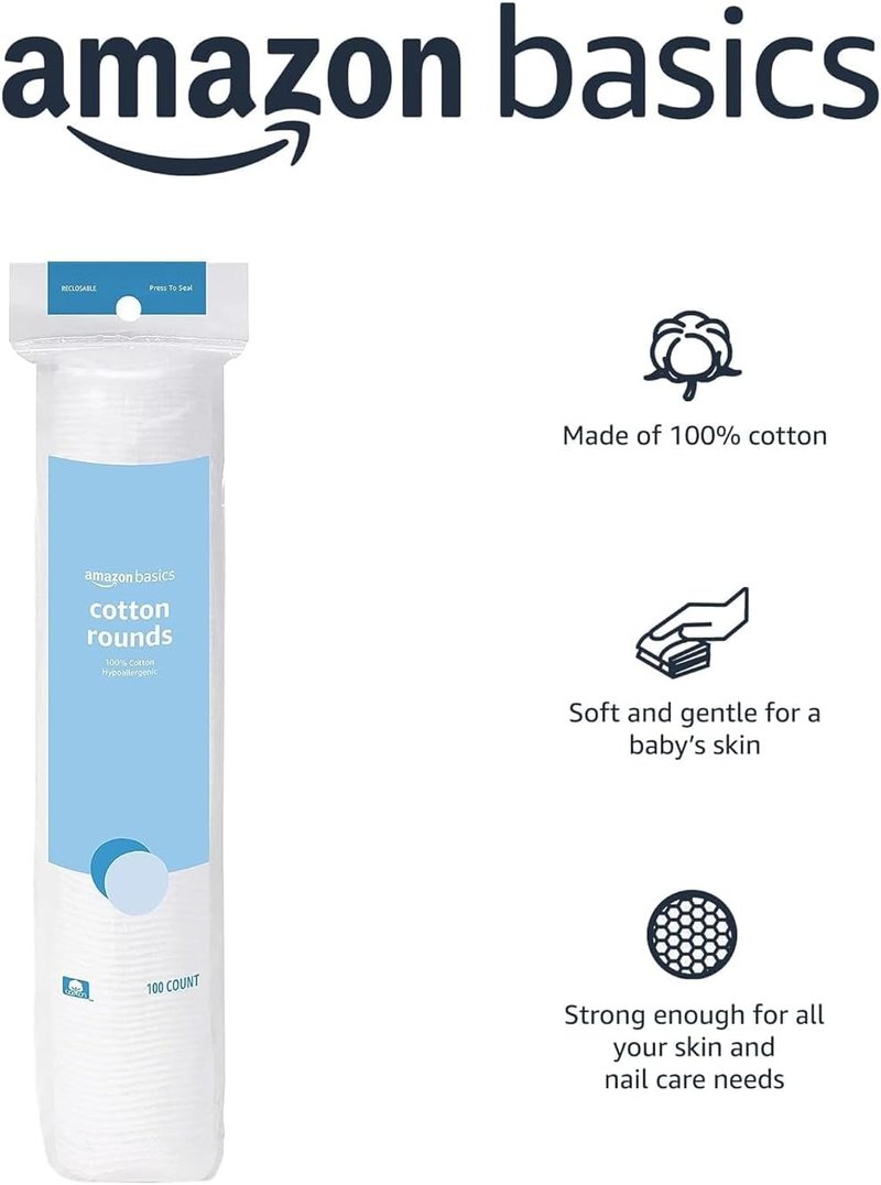 Hypoallergenic Cotton Rounds for Makeup Removal & Skincare - 100 Count Pack