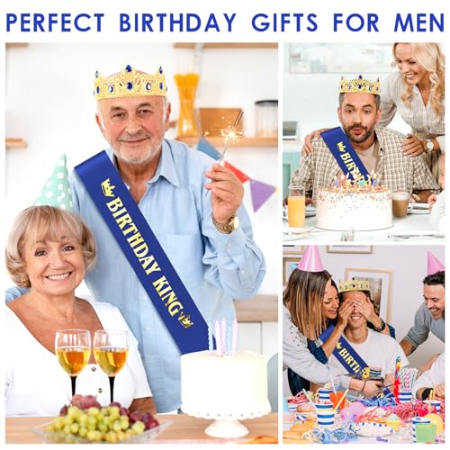 Gold-Blue Birthday King Crown Headband Accessories Set