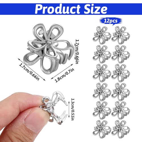 Zyghjort Mini Flower Hair Clips - 12 Pcs Silver Decorative Claw Clips