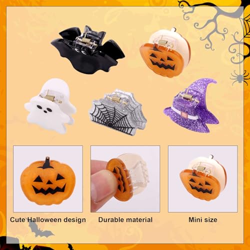 Lyreh 10pcs Mini Halloween Hair Claw Clips - Pumpkin Ghost Bat Spider Web Wizard Hat