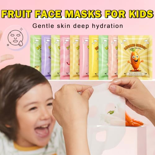 AOAZXBB 10 Pcs Kids Fruit Face Masks Set - Moisturizing & Nourishing Skincare