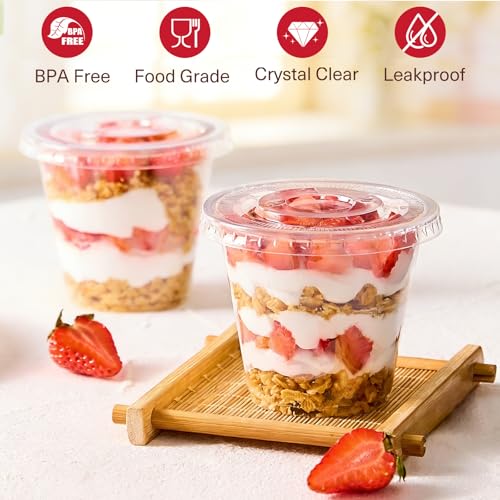 9 oz Clear Plastic Dessert Cups with Lids - 50 Pack for Party Use