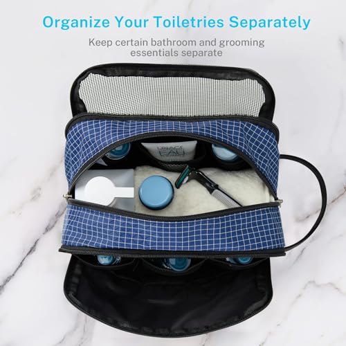 Gonex Travel Toiletry Bag for Men - Water Resistant Dopp Kit, Navy Check