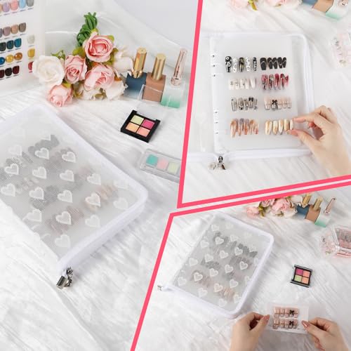 ASTONFOG White Press on Nail Storage Organizer Binder with 8 Insert Pages