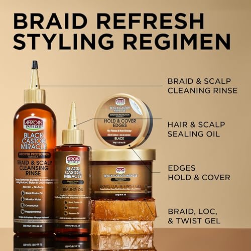 African Pride Black Castor Miracle Extra Hold Braid & Twist Gel 8oz Pack of 2 with Coconut Oil