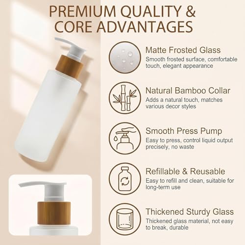 SYBL 120ml Glass Lotion Dispenser with Bamboo Pump Refillable Cosmetic Container