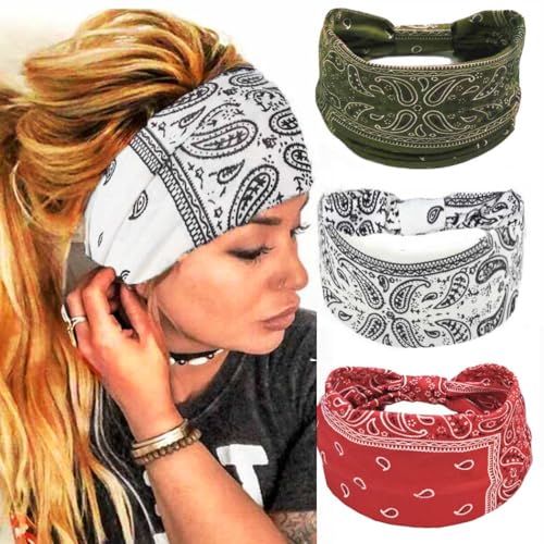 CAKURE Set of 2 Boho Wide Turban Headbands for Women & Girls – Elastic, Knotted Hair Wraps