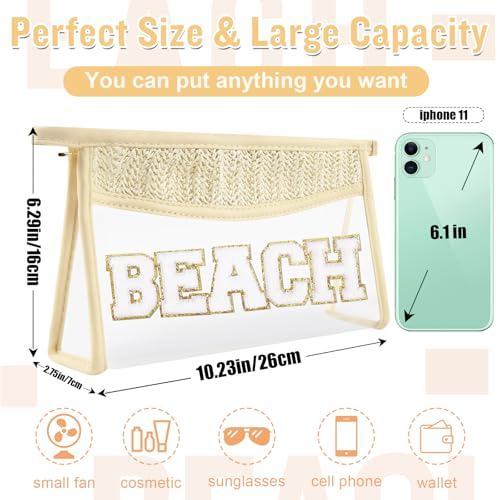 2-Piece Boho Clear Makeup Bag Set with Glitter Chenille Letter Patches