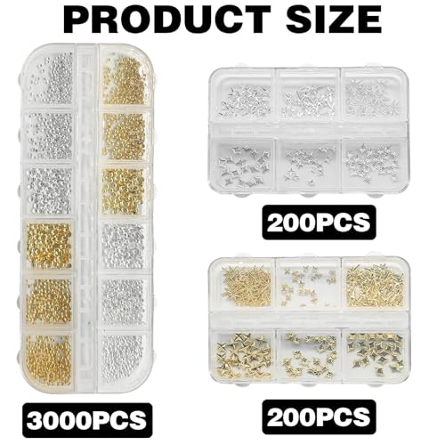 3400 Pcs Gold & Silver Star Nail Charms for Nail Art