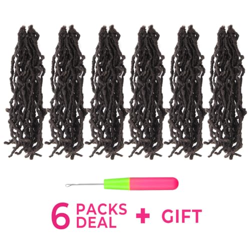 Niseyo Faux Locs Crochet Hair 10 Inch Short Locs 6 Packs Brown Pre-Looped Synthetic Extensions