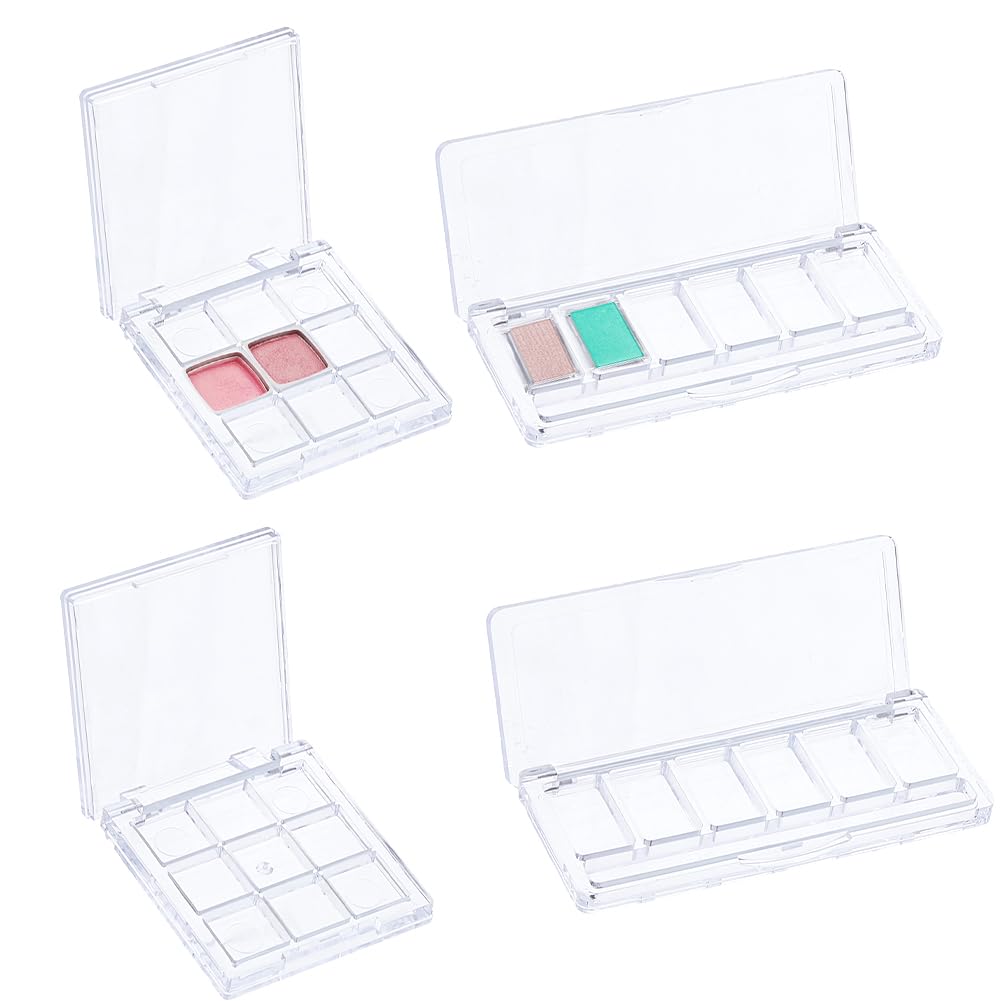 SUPERFINDINGS 4Pcs 2 Styles Empty Makeup Palette Depotting Cases Plastic DIY Eyeshadow Box Kit Clear Eyeshadow Powder Blush Lipstick Palette Dispensing Storage Boxes for Travel DIY