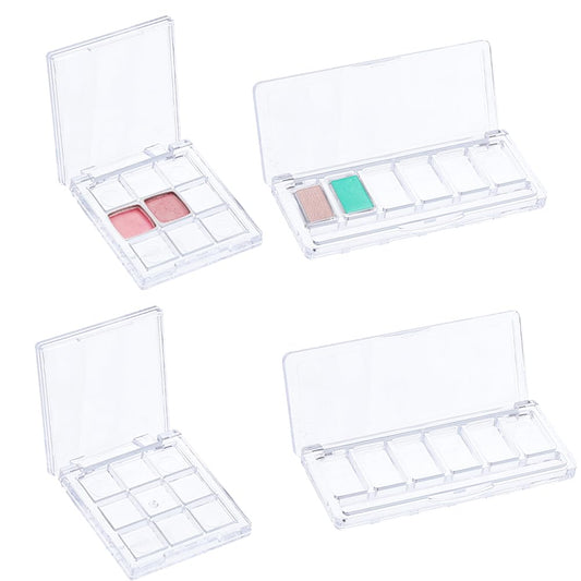 SUPERFINDINGS 4Pcs 2 Styles Empty Makeup Palette Depotting Cases Plastic DIY Eyeshadow Box Kit Clear Eyeshadow Powder Blush Lipstick Palette Dispensing Storage Boxes for Travel DIY