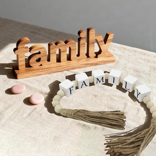 24'' Family Letter Block Wood Bead Decor with Tassels - Farmhouse Style