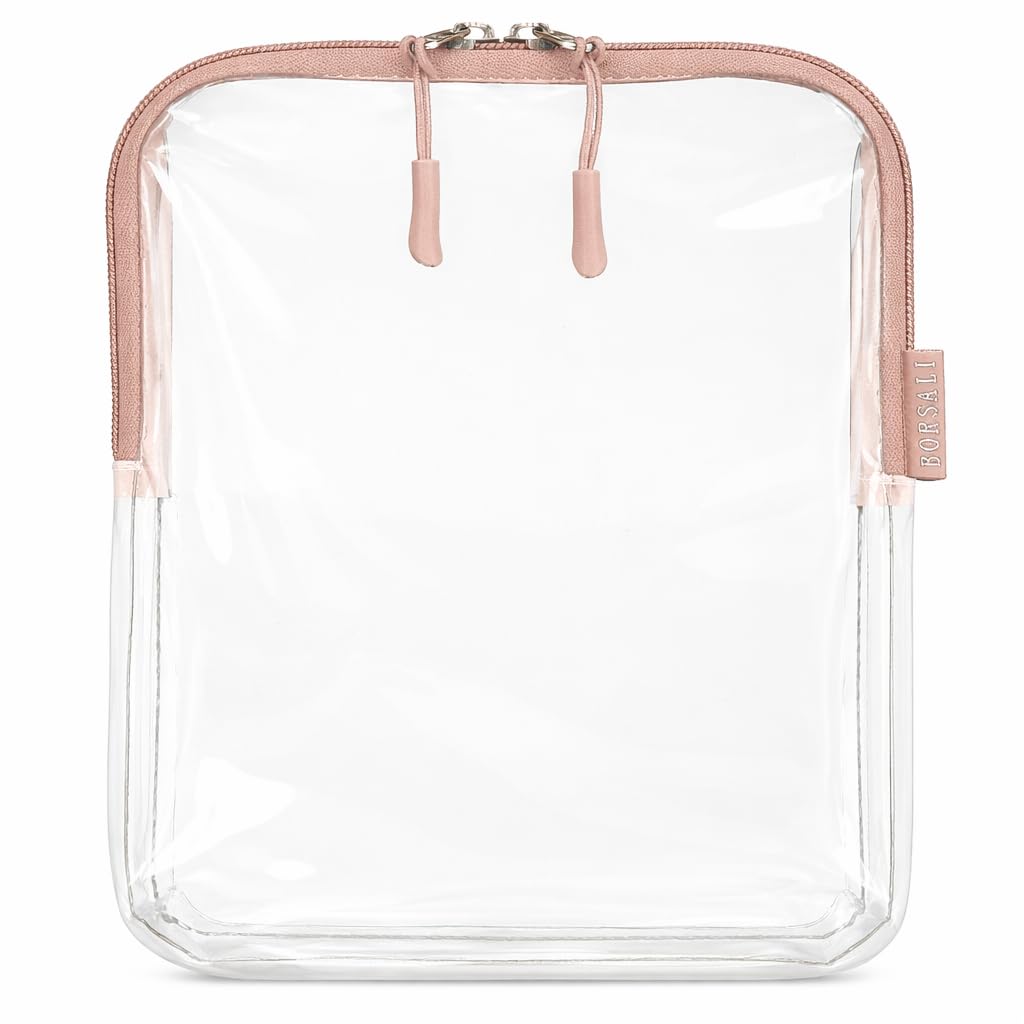 BORSALI TSA Approved Toiletry Bag, Clear, Quart Size, Taupe