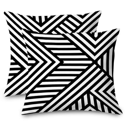 Black and White Decorative Pillow Covers 18x18 (Set of 2) - Abstract Flannel for Indoor & Outdoor Use