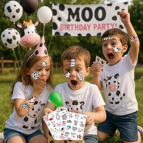 96PCS Cow Temporary Tattoos for Kids - Farm Animal Party Favors