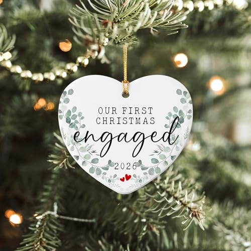 Our First Christmas Engaged 2026 Heart Ornament - Engagement Gift