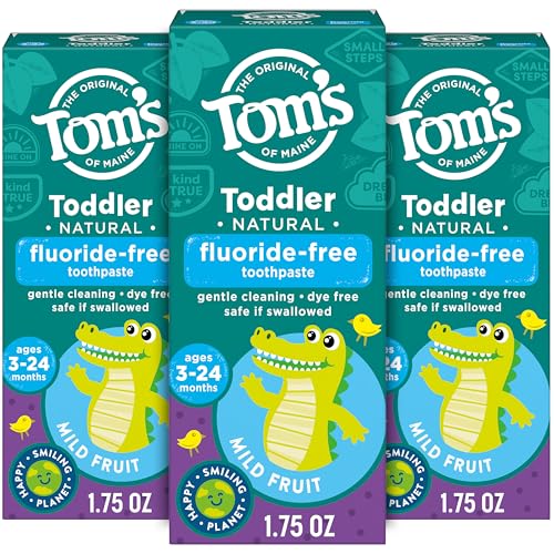 Tom's of Maine Toddler Fluoride-Free Toothpaste, 3 Pack - Mild Fruit Flavor for 3-24 Months