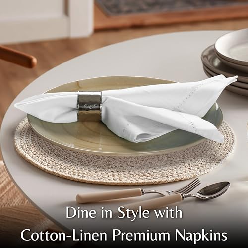 Ramanta Home White Linen Cloth Napkins Set of 4 - 20x20 Inches
