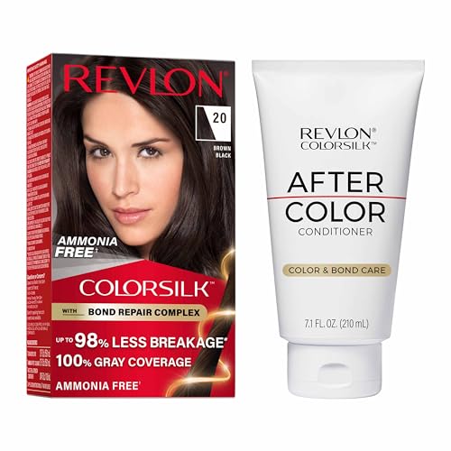 Revlon ColorSilk Hair Color + Conditioner Bundle, 2 Count, 20 Brown Black