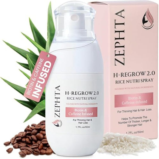 Zephta H-Regrow Hair Growth Spray ? With Rice Water, Biotin, Aloe Vera, Caffeine, and Ginger ? Hair Growth Product for Men and Women ? For Thinning Scalp