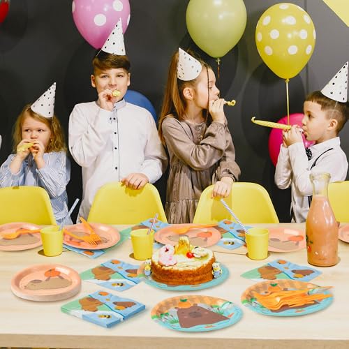 Capybara Party Supplies Set – 24 Plates, Napkins & Forks