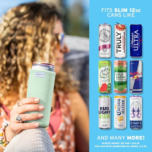 Slim Can Cooler Sleeves - 6-Pack Insulated Neoprene Koozies for Seltzers & Beers