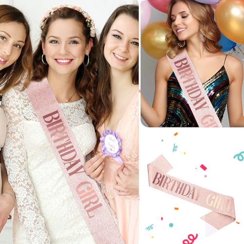 Rose Gold Birthday Sash for Women & Girls - Glitter Satin Sash